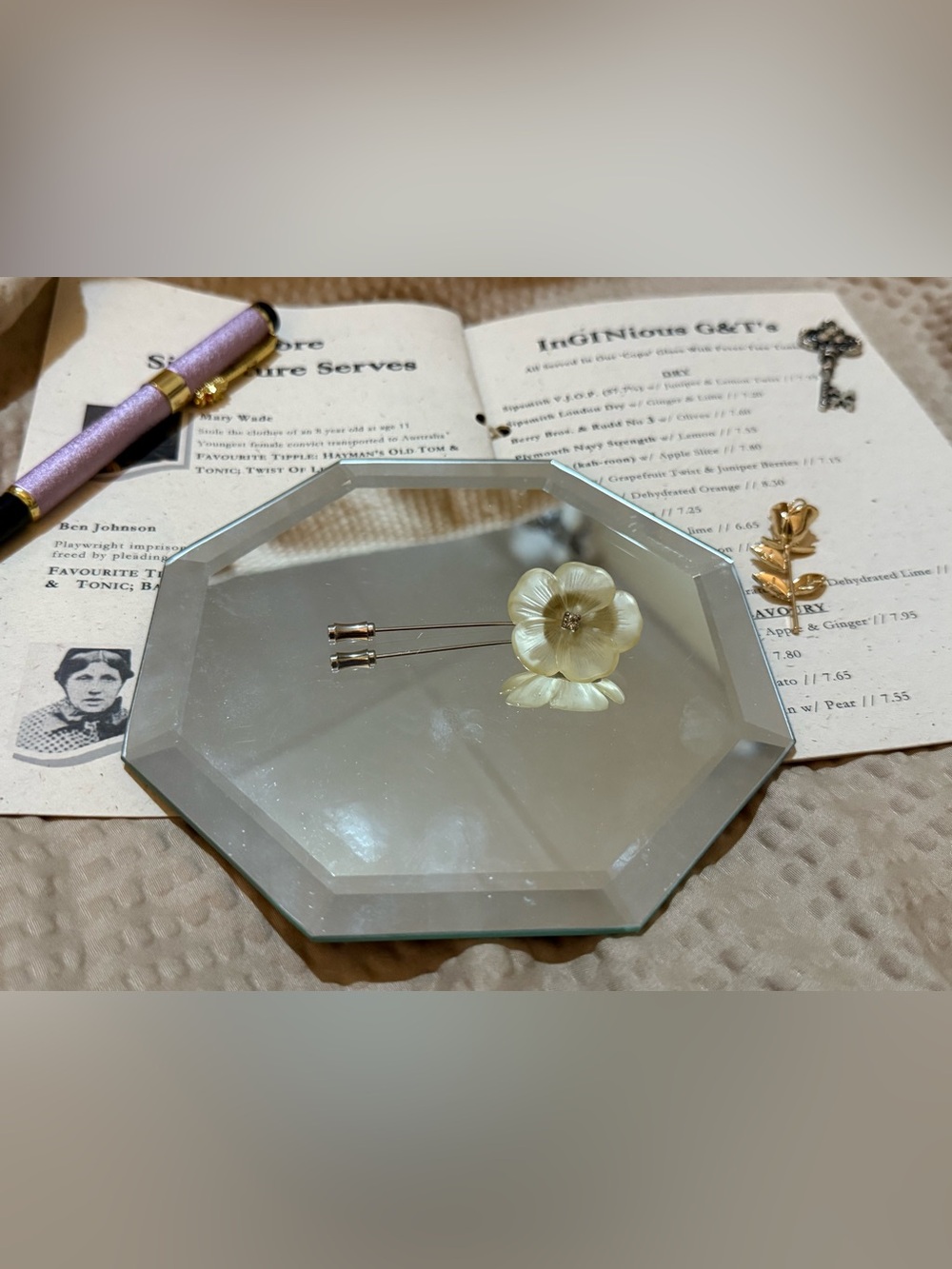 Park Lane Translucent Flower Stick Pin Rhinestone Silver Tone Signed